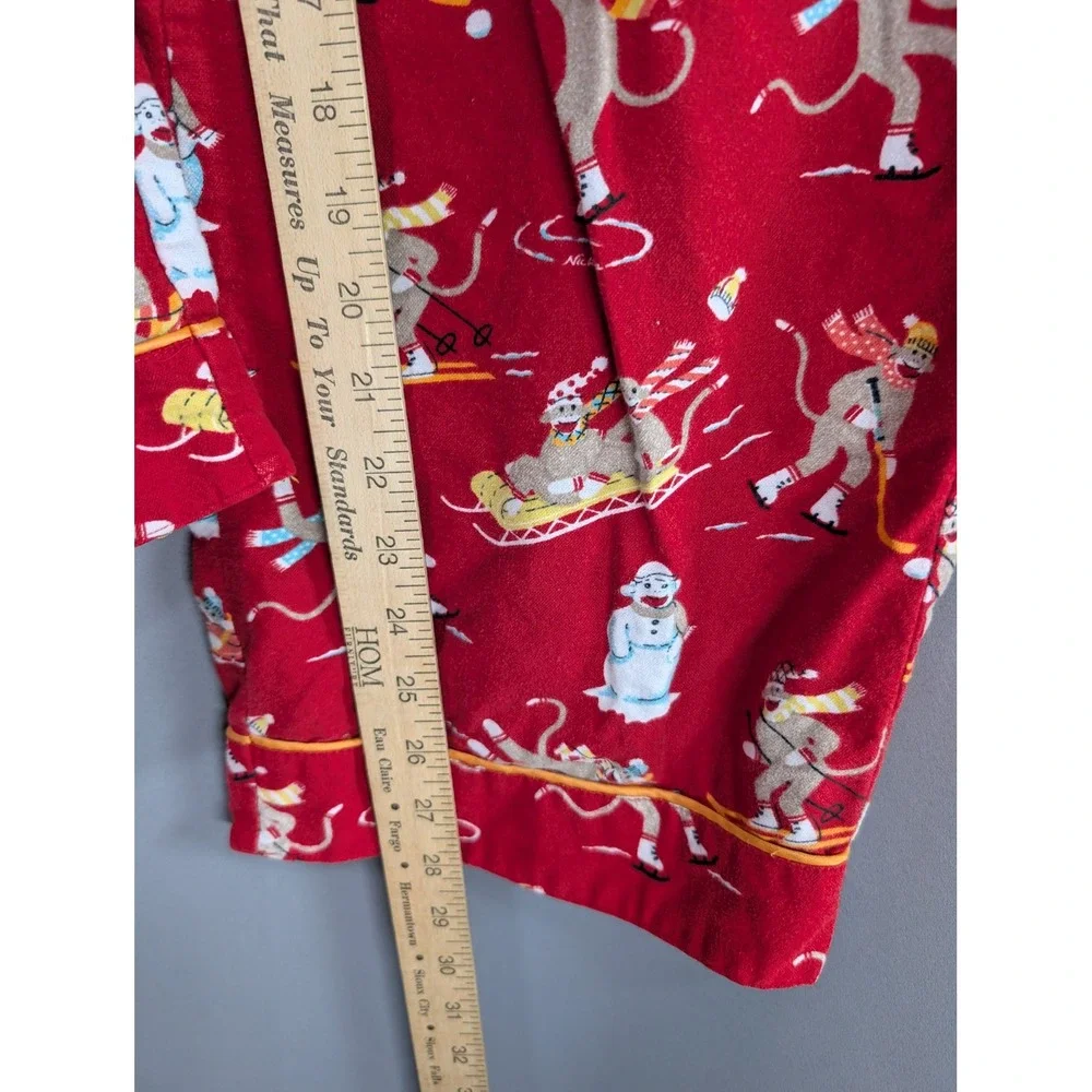 Nick &‎ Nora Flannel Pajama Set Womens S Red Sock Monkey Christmas Winter